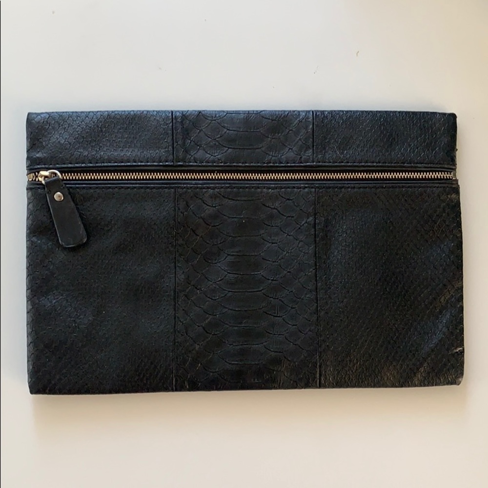 BCBG Black Snakeskin Clutch With Zipper